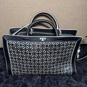 Tory Burch Black and White Geometric Tote